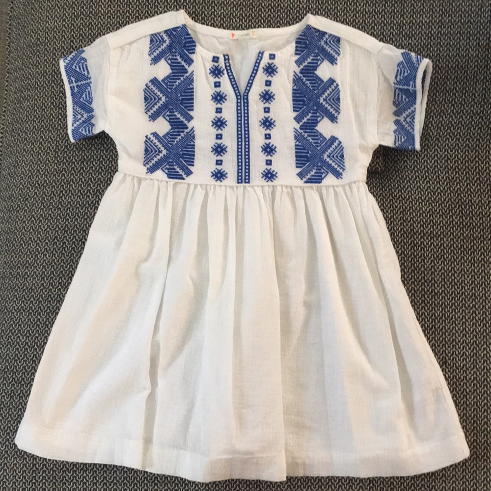 Crewcuts white with blue embroidered dress